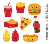 Set of cute fast food and drink concept