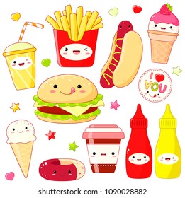 Cute Kawaii Junk Food Drawing Illustration Stock Vector (royalty Free 