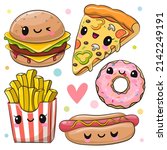 Set of cute fast food isolated on a white background