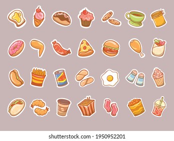 set of cute fast food sticker concept.