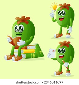 Set of cute Feijoa characters being clever. Perfect for kids, merchandise and sticker, banner promotion or blog
