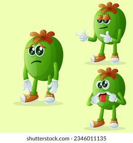 Set of cute Feijoa characters with different facial expressions. Perfect for kids, merchandise and sticker
