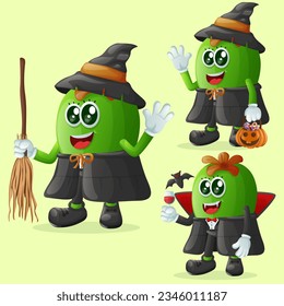 Juego de lindos personajes de Feijoa en Halloween. Perfecto para niños, mercadería y pegatinas, promoción de banners o blog
