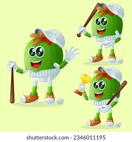 Set of cute Feijoa characters playing baseball. Perfect for kids, merchandise and sticker, banner promotion or blog
