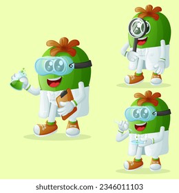 Set of cute Feijoa characters as scientists. Perfect for kids, merchandise and sticker, banner promotion or blog
