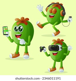 Set of cute Feijoa characters and technology. Perfect for kids, merchandise and sticker, banner promotion or blog
