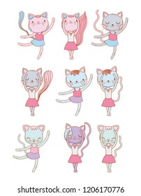 set cute female cat dancing
