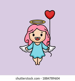 Set of cute female love angel