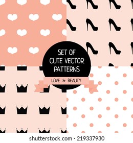 set of cute female patterns, vector illustration