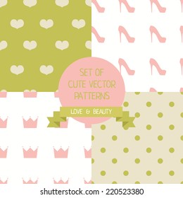 set of cute female patterns, vector illustration