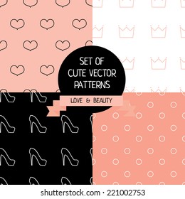 set of cute female patterns, vector illustration