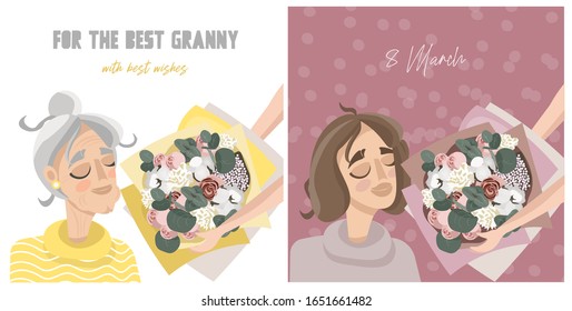 Set of cute festive vector illustrations for women