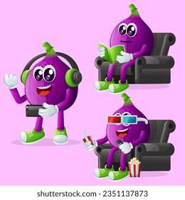 Set of cute fig characters enjoying leisure activities. Perfect for kids, merchandise and sticker, banner promotion or blog
