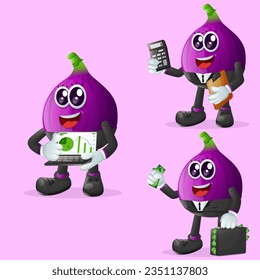 Set of cute fig characters in finance. Perfect for kids, merchandise and sticker, banner promotion or blog
