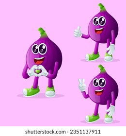Set of cute fig characters making playful hand signs. Perfect for kids, merchandise and sticker, banner promotion or blog
