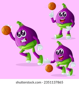 Set of cute fig characters playing basketball. Perfect for kids, merchandise and sticker, banner promotion or blog
