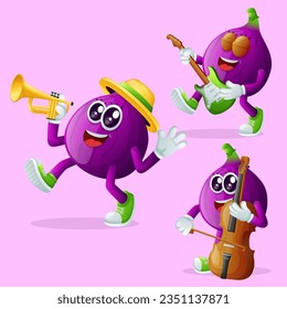 Set of cute fig characters playing musical instruments. Perfect for kids, merchandise and sticker
