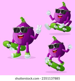 Set of cute fig characters skateboarding. Perfect for kids, merchandise and sticker, banner promotion or blog
