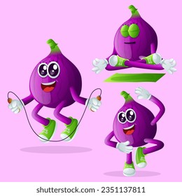 Set of cute figs character exercising. Perfect for kids, merchandise and sticker, banner promotion or blog
