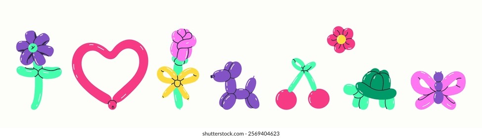 Set of cute figures made from balloons. Vector graphics