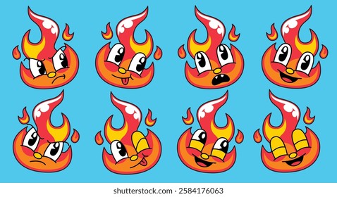 Set of cute fire cartoon character illustration