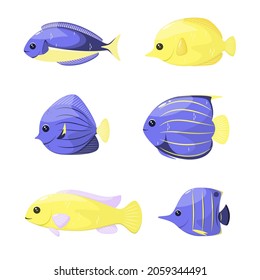A set of cute fish on a white background. Cartoon style.
