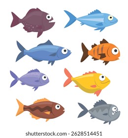 conjunto de bonitos personagens de peixes e animais marinhos