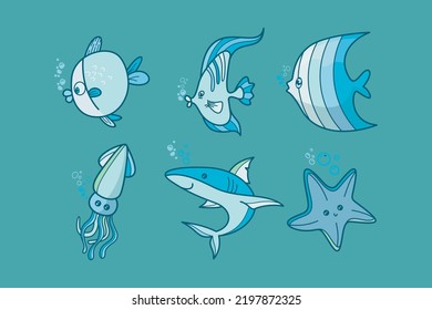 Set of cute fish swiming