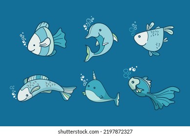 Set Cute Fish Swiming Stock Vector (Royalty Free) 2197872327 | Shutterstock