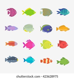 Set of cute fish. Vector illustration.