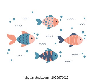 Set of cute fishes. Vector illustration