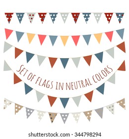 Set of cute flag garlands in neutral colors. Stock vector.