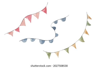 set of cute flags for the holiday, hand-drawn illustration, print, design for children