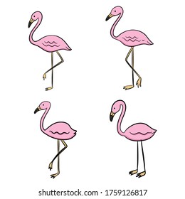 süßer Flamingo-Satz mit buntem Doodle-Stil