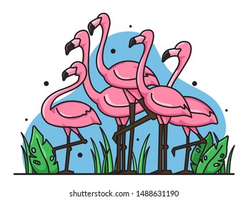 set of cute flamingo Illustration, animal vector, pink flamingo, tshirt illustration