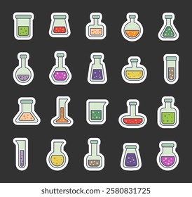 Set of cute flask lab outline clipart illustrations with various shapes, objects and equipment for scientific experiments chemistry research laboratory for yours creative design elements