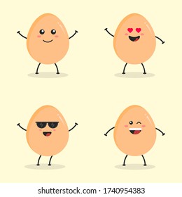 Set of Cute Flat Cartoon Egg Illustration. Vector illustration of cute egg with smilling expression. Cute egg mascot design