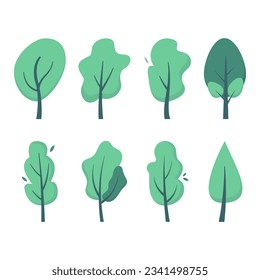 Set of cute flat doodle tree illustration