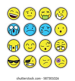 Set of Cute Flat Emoji Patch Suitable For Fashion, Sticker, Patches, Print, Web, Application, Social Media, and Other Graphic Related