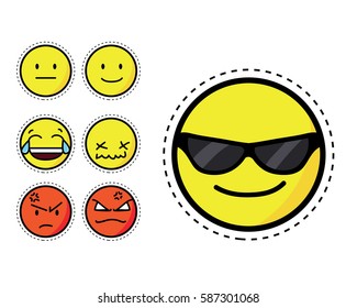 Set of Cute Flat Emoji Patch Suitable For Fashion, Sticker, Patches, Print, Web, Application, Social Media, and Other Graphic Related