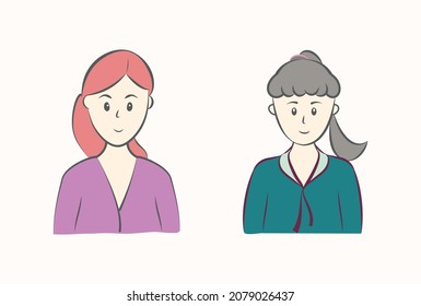 Set of cute flat female avatar in character illustration art design	