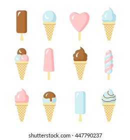 Set of cute flat ice cream icons on a white background. Vector illustration