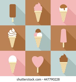 Set of cute flat ice creams. Vector illustration