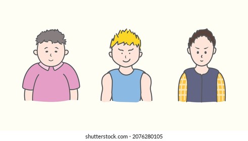 Set of cute flat male avatar in character illustration art design