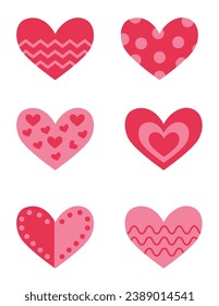 Conjunto de corazones lindos y planos rosados para el día de San Valentín.