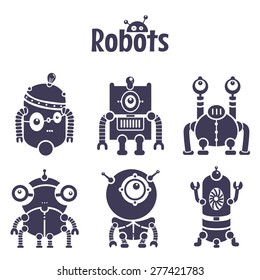 Set of cute flat robots.