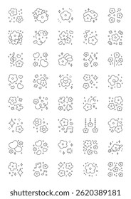 Set of cute floral designs. Collection of monochrome illustrations of flowers, butterflies, hearts and stars isolated on a white background. Kawaii spring stickers. Vector 10 EPS.