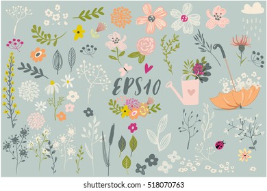 set with cute floral elements