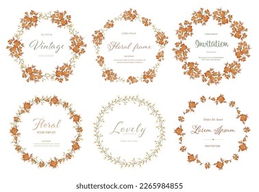 Set of cute flower circle frame. Floral and green leaves flat style. Flowers for decoration concept. Floral vector source for invitation, wedding, greeting card design.
