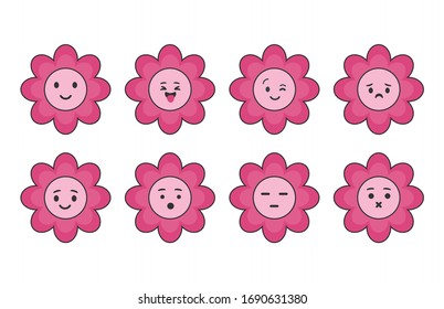 
set of cute flower with emoticons 